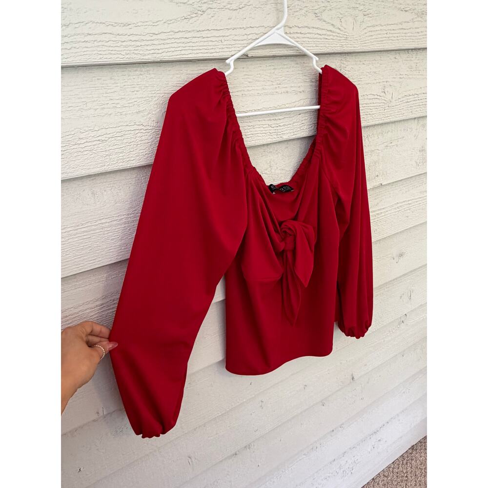 Eloquii Red Tie Front Long Sleeve Blouse Size 14/16 Plus Size Statement Top - Picture 3 of 8